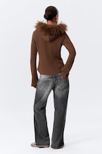 Brown - Fitted Zip Hoodie with Faux-Fur Trim - 3