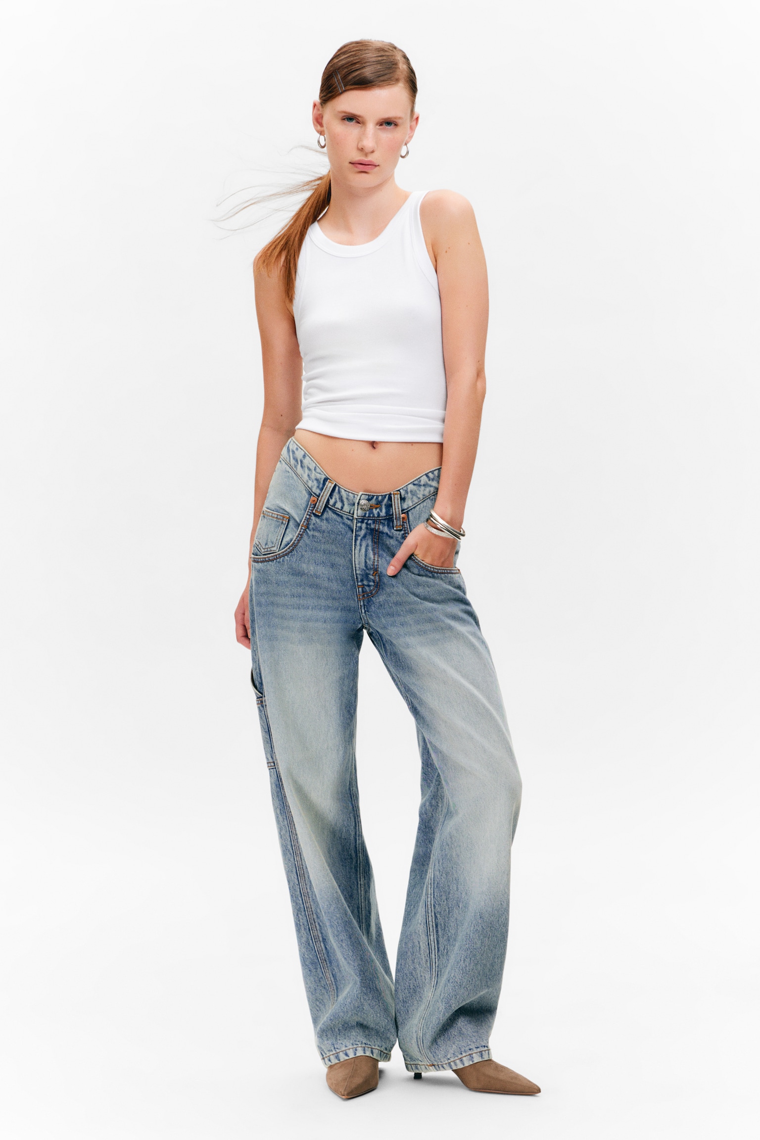 Fever Scooped Waist Workwear Jeans - Hypnos Blue - Medium Blue