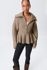 Dusty Mole - Rib Knit Peplum Zip Sweater - 0