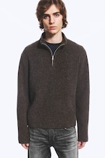 Dunkelbraun - Half-Zip-Sweater aus Wollmischung - 0