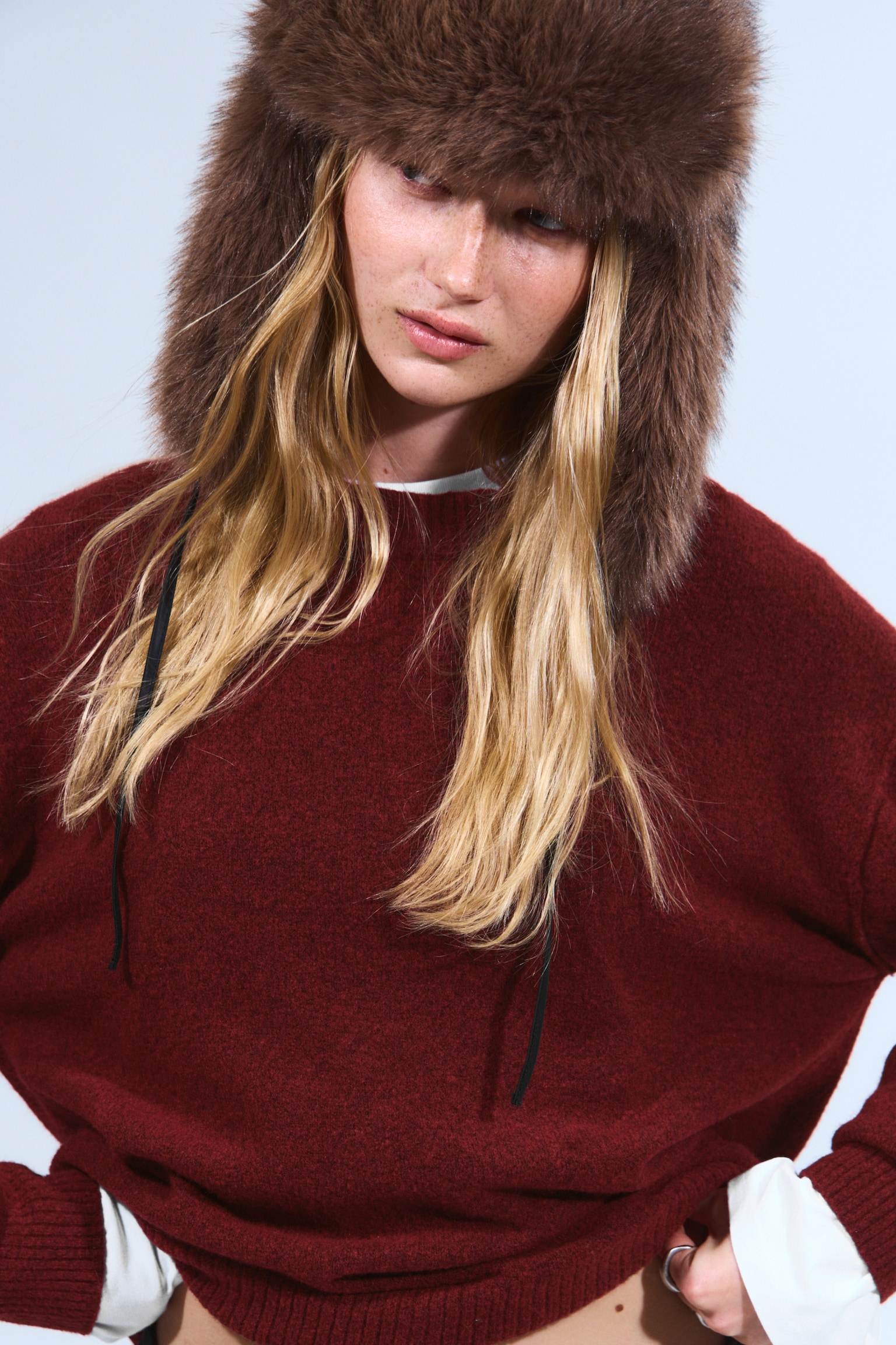 Relaxed Knitted Sweater - Dark Red Melange/Grey Melange - 5