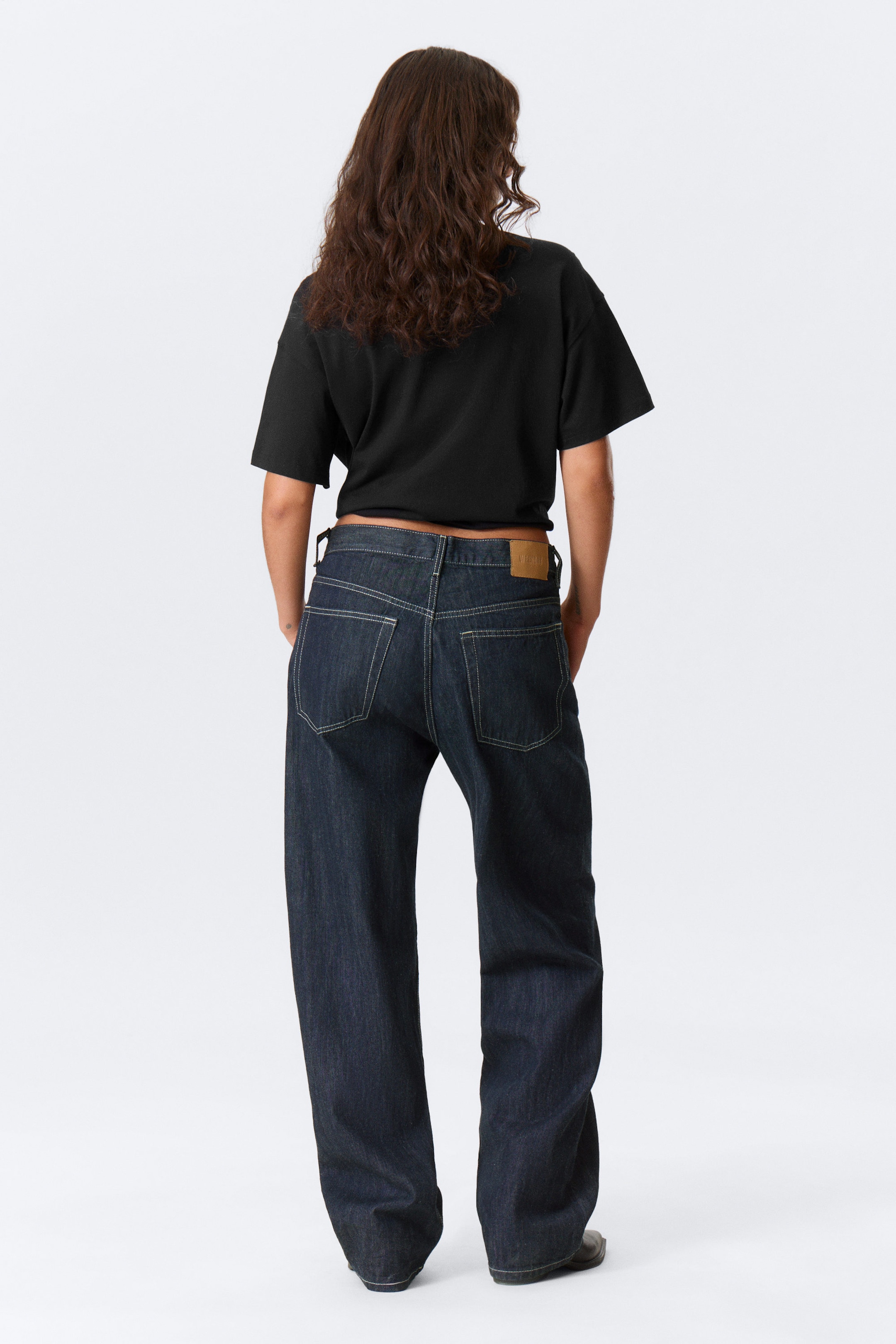 Blue Rinse - Dark Blue - Galaxy Mid Rise Loose Straight Leg Unisex Jeans - 2