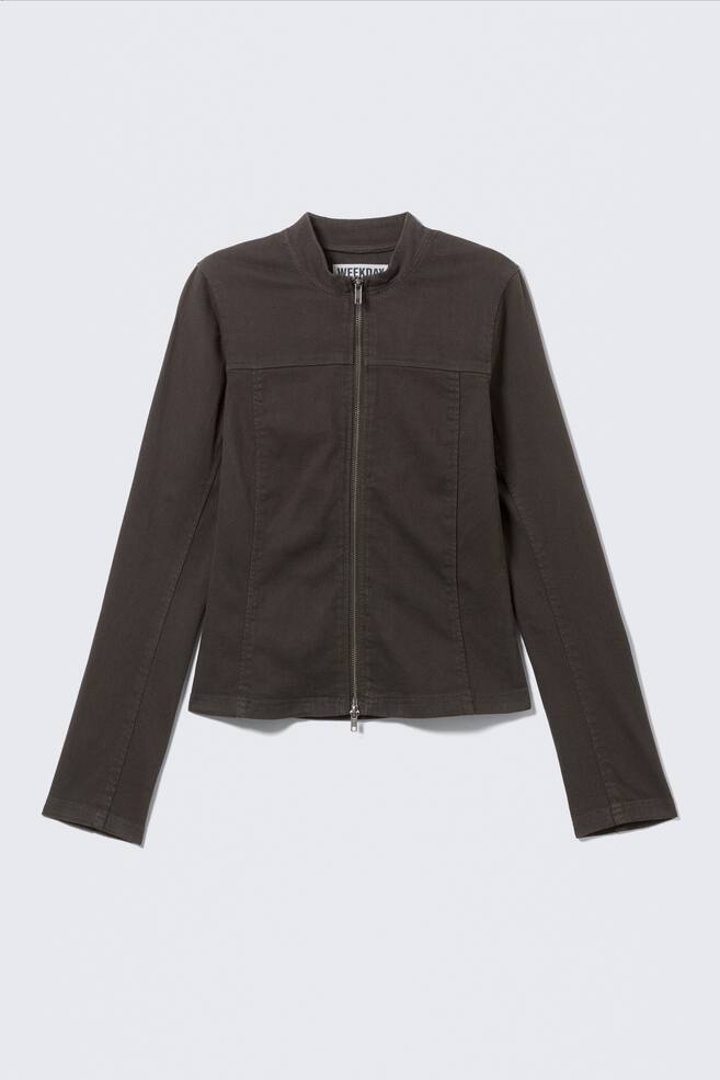 GENEVIEVE SLIM STRUCTURED COTTON ZIP JACKET - Dark Grey - 1
