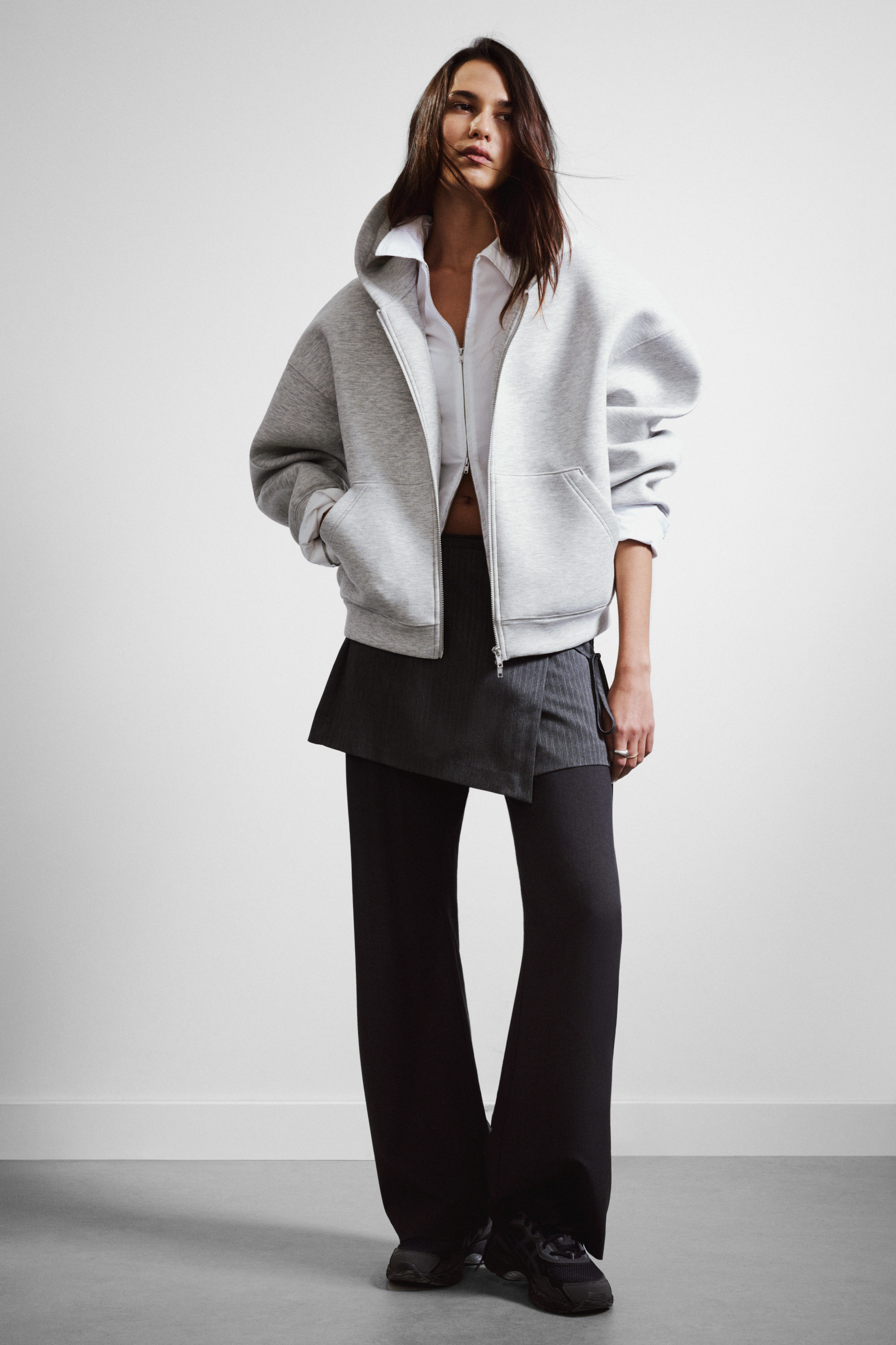 Grey Melange - Oversized Scuba Zip-Hoodie - 1