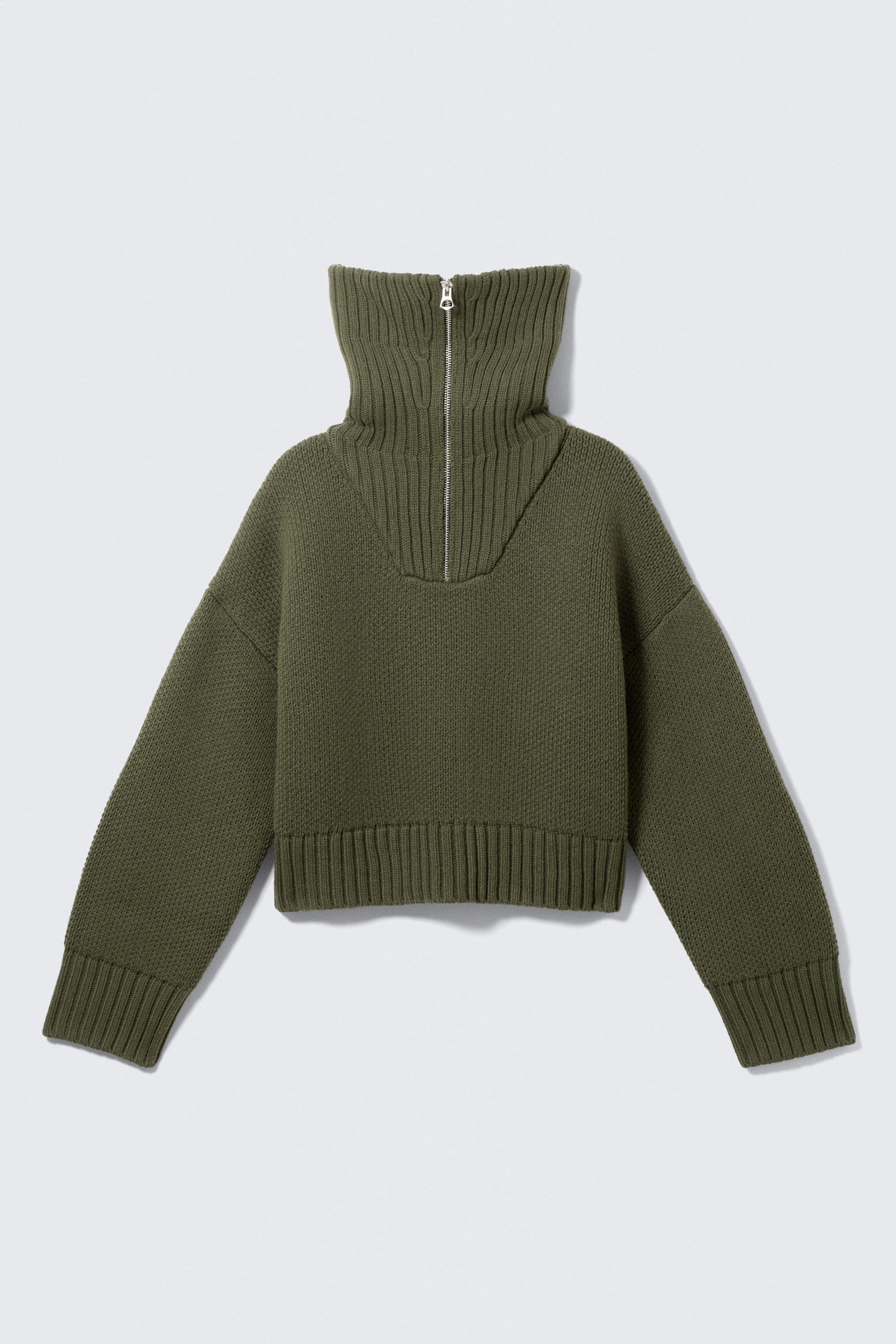 Khaki Green - Knitted Funnel Neck Dual Zip Sweater - 4