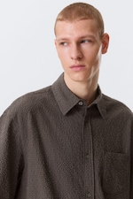 Checked Brown - Relaxed Fit Short-Sleeved Cotton Shirt - 1