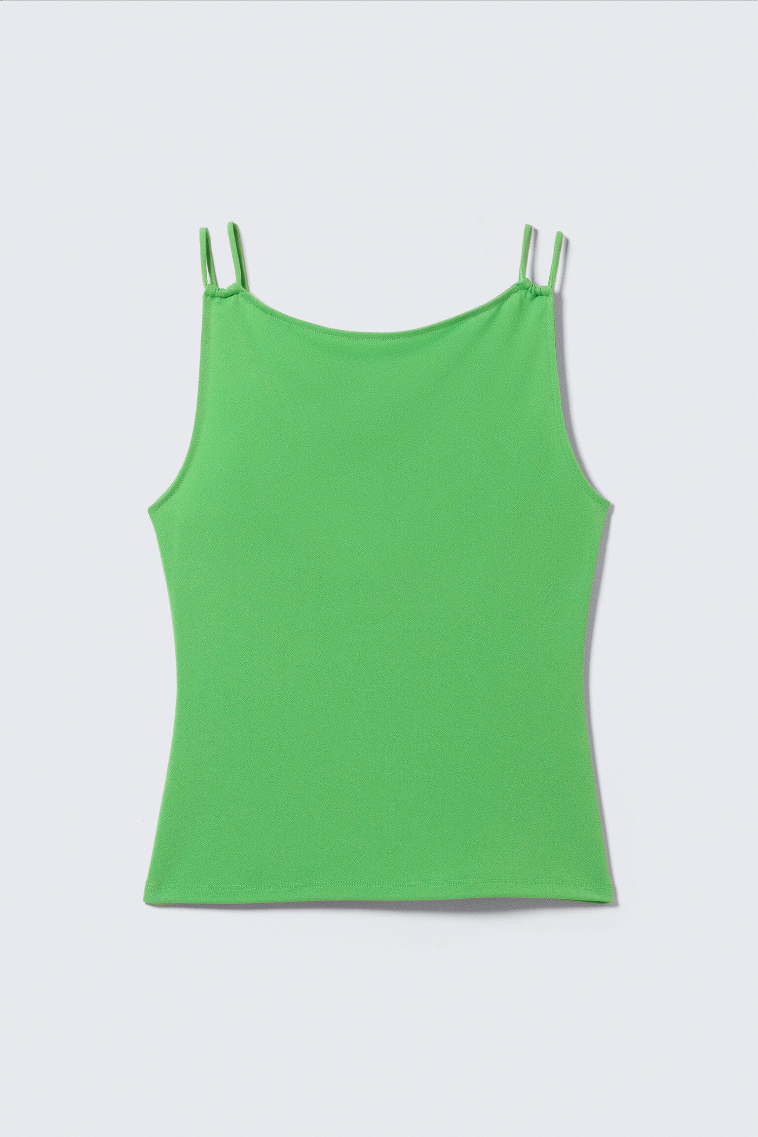 Strappy Boat-Neck Jersey Tank Top - Bright Green/Black/Dark Brown - 2