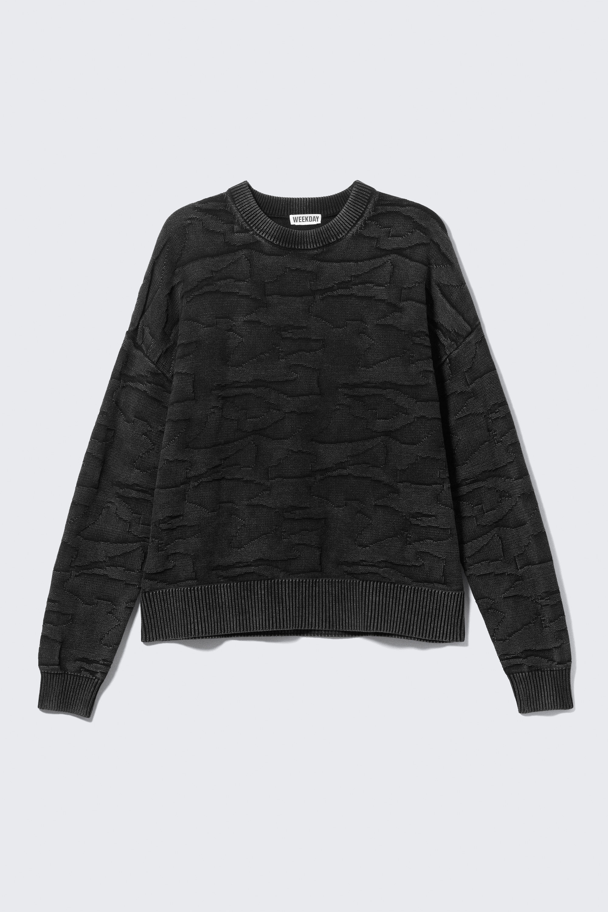 Schwarz - Oversized Baumwollstrickpullover mit Grafik - 3