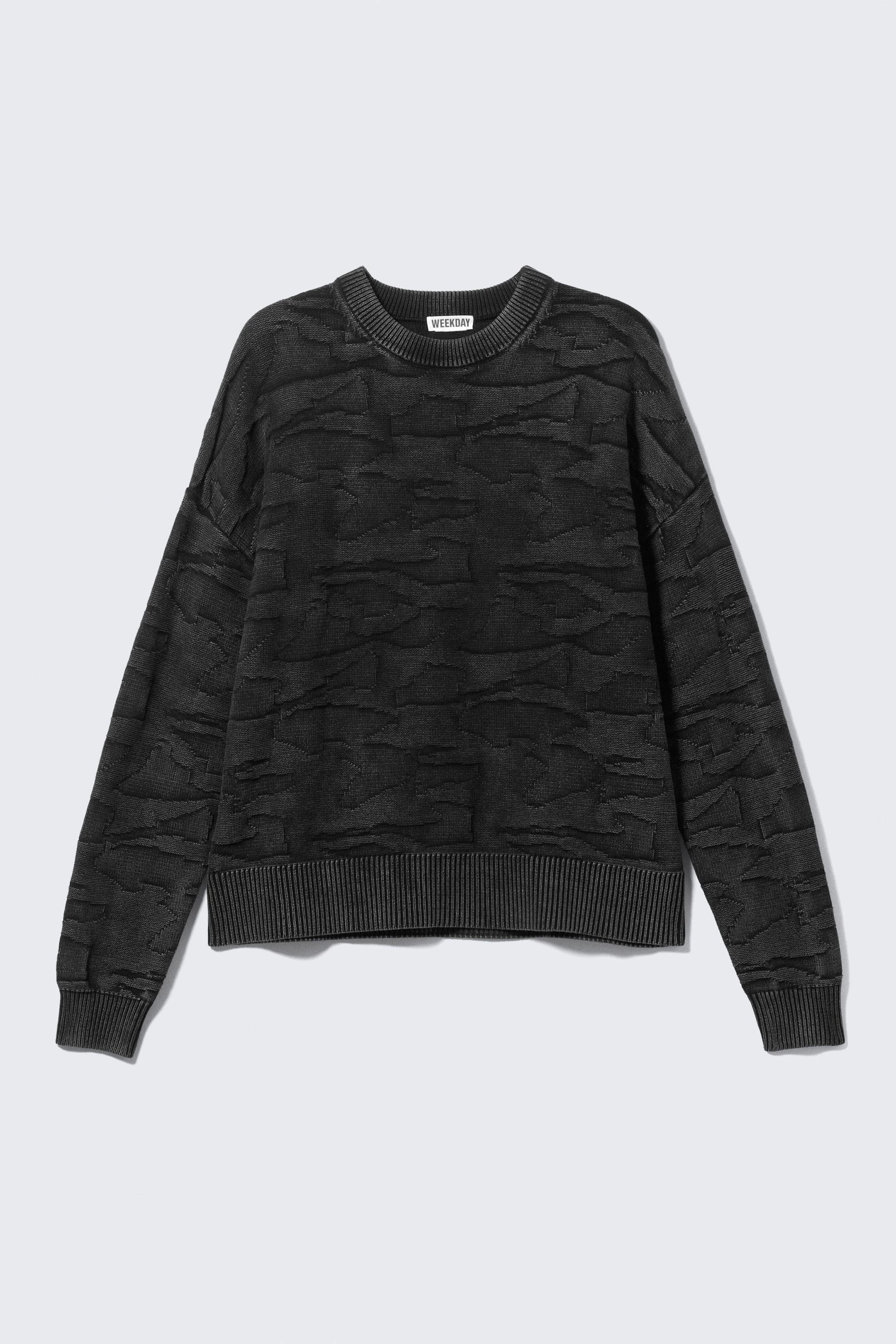 Zwart - Oversized gebreide katoenen trui met grafische print - 3