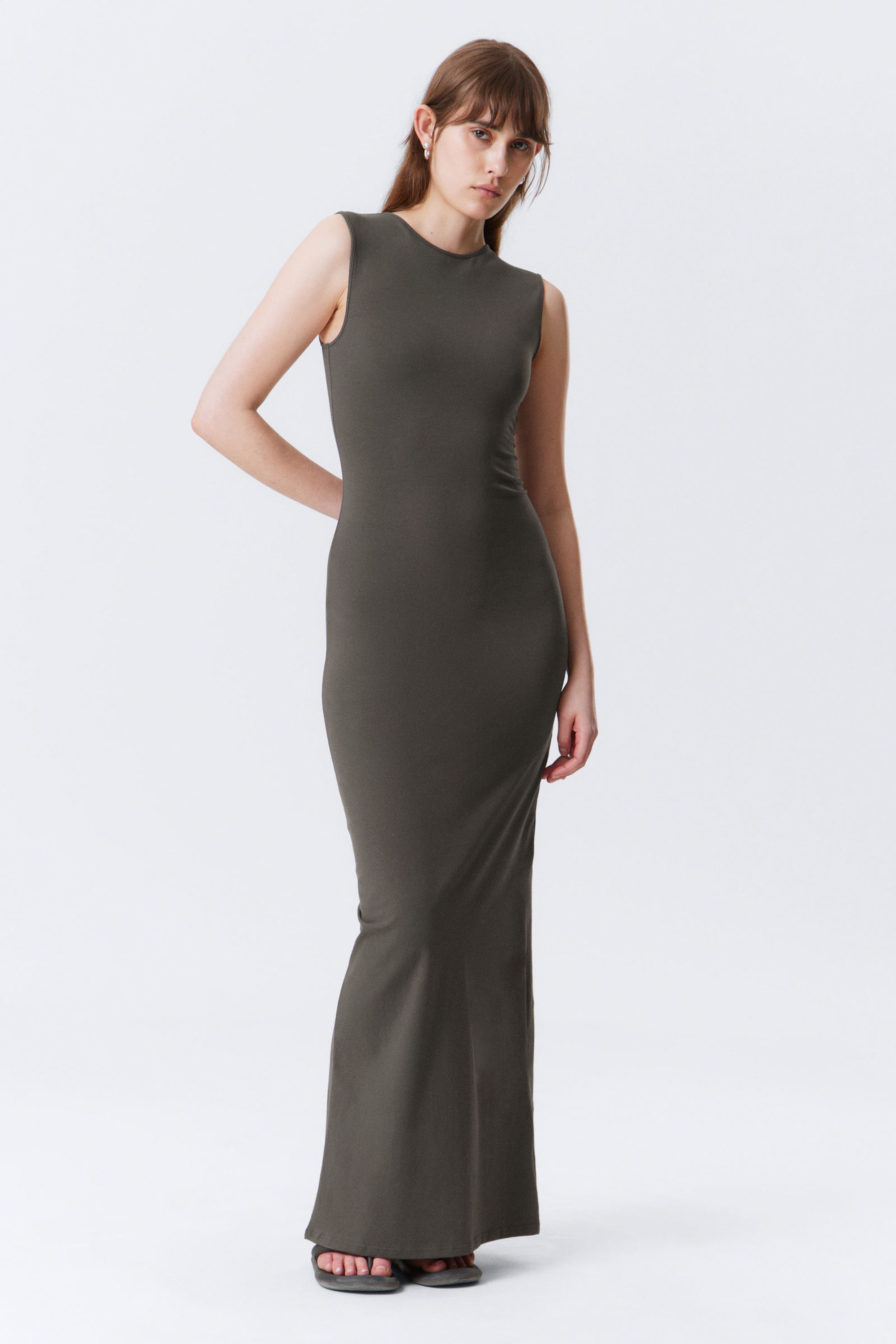 Dark Grey - Sleeveless Cotton Jersey Maxi Dress - 1