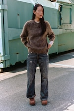 Dark Mole - Knitted Mohair-Blend V-neck Sweater - 3