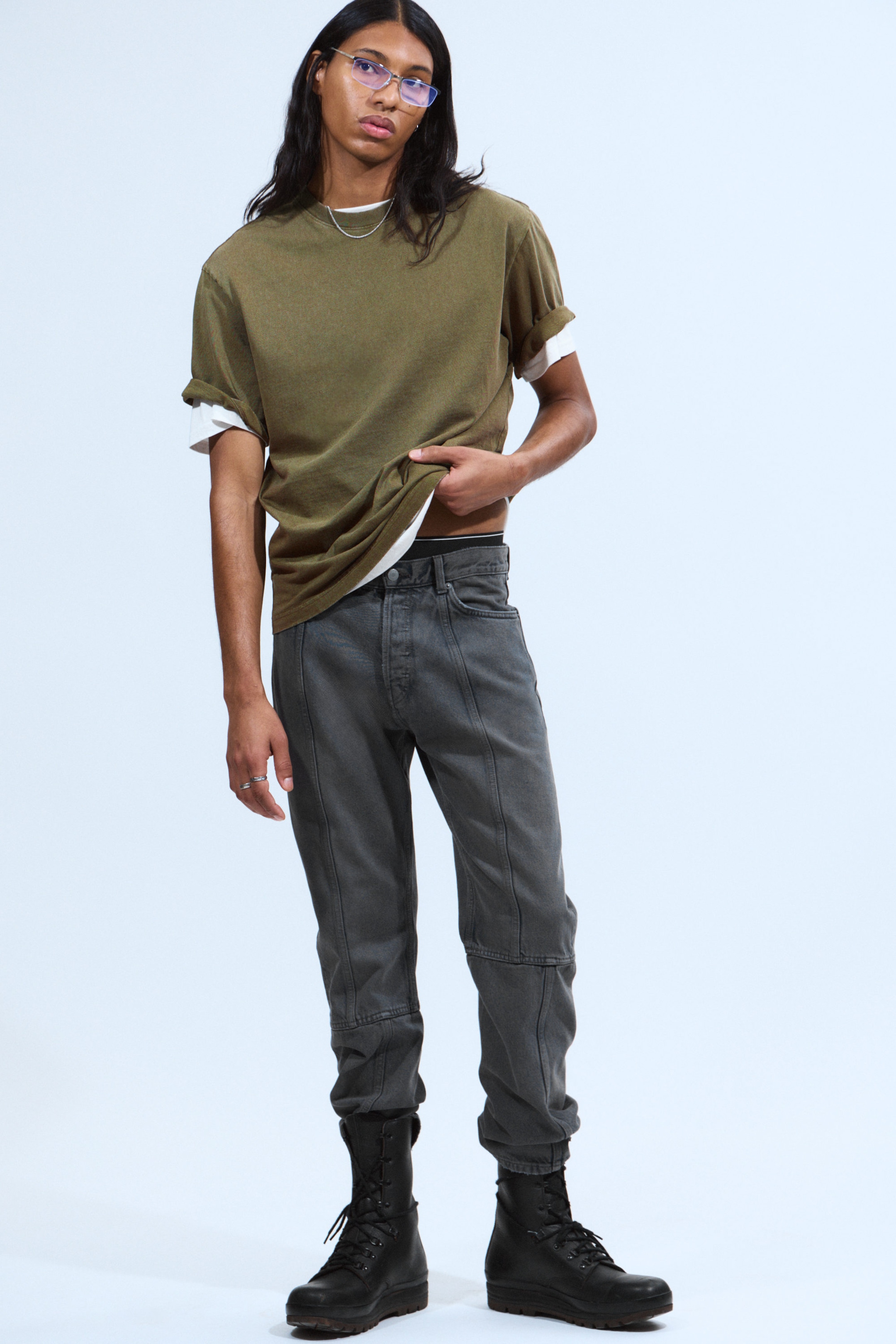 Dunkelgrün - Locker geschnittenes T-Shirt - 2