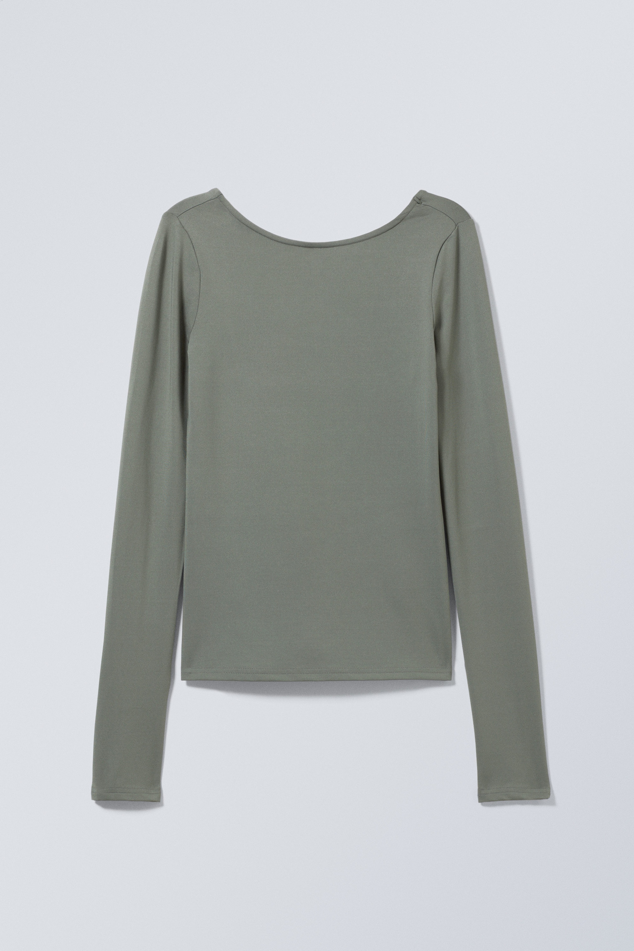 Khaki Green - Gizem Open Back Long Sleeve Top - 0