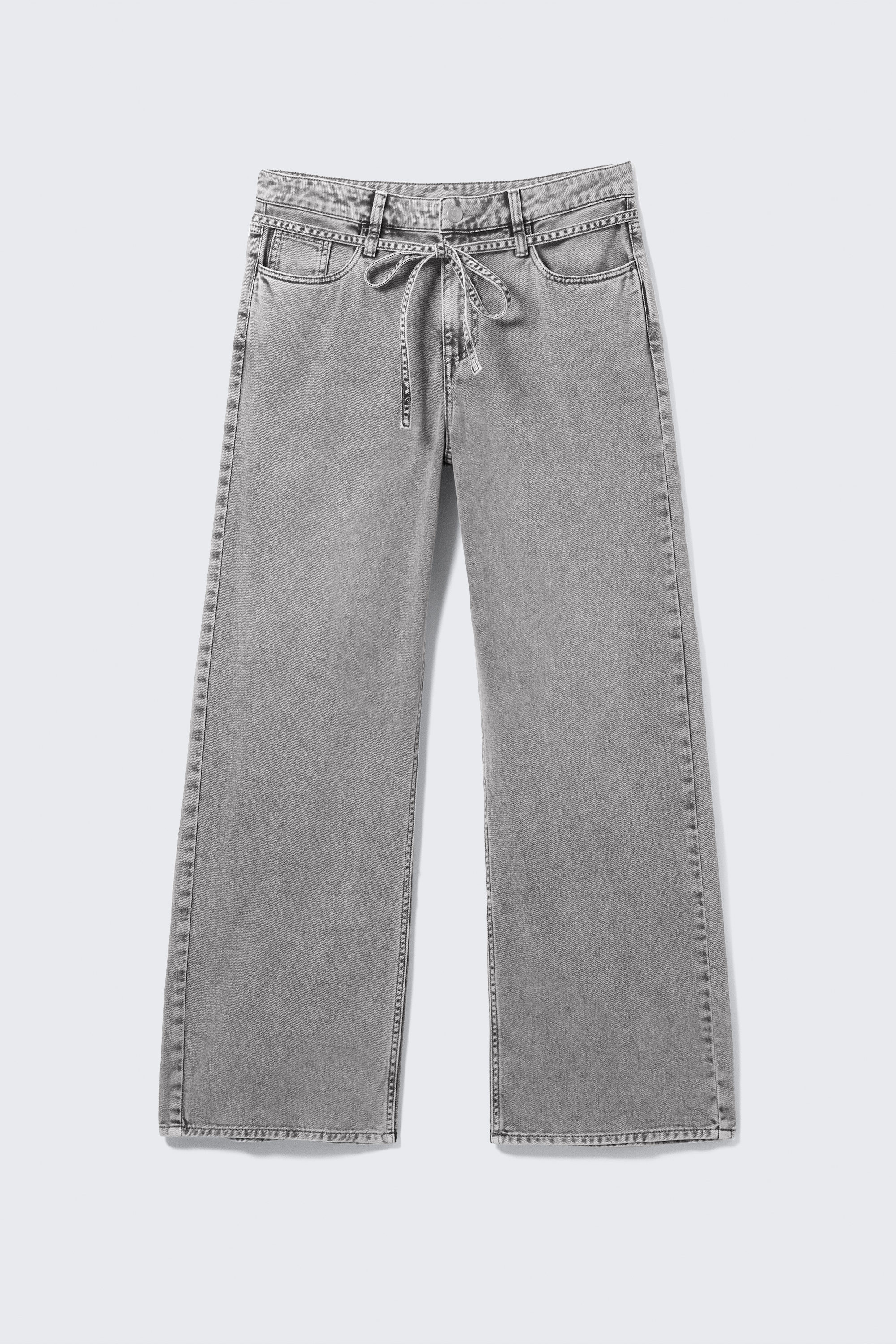 Dusty Grey Overdye - Low Waisted Relaxed Twill Trousers - 5
