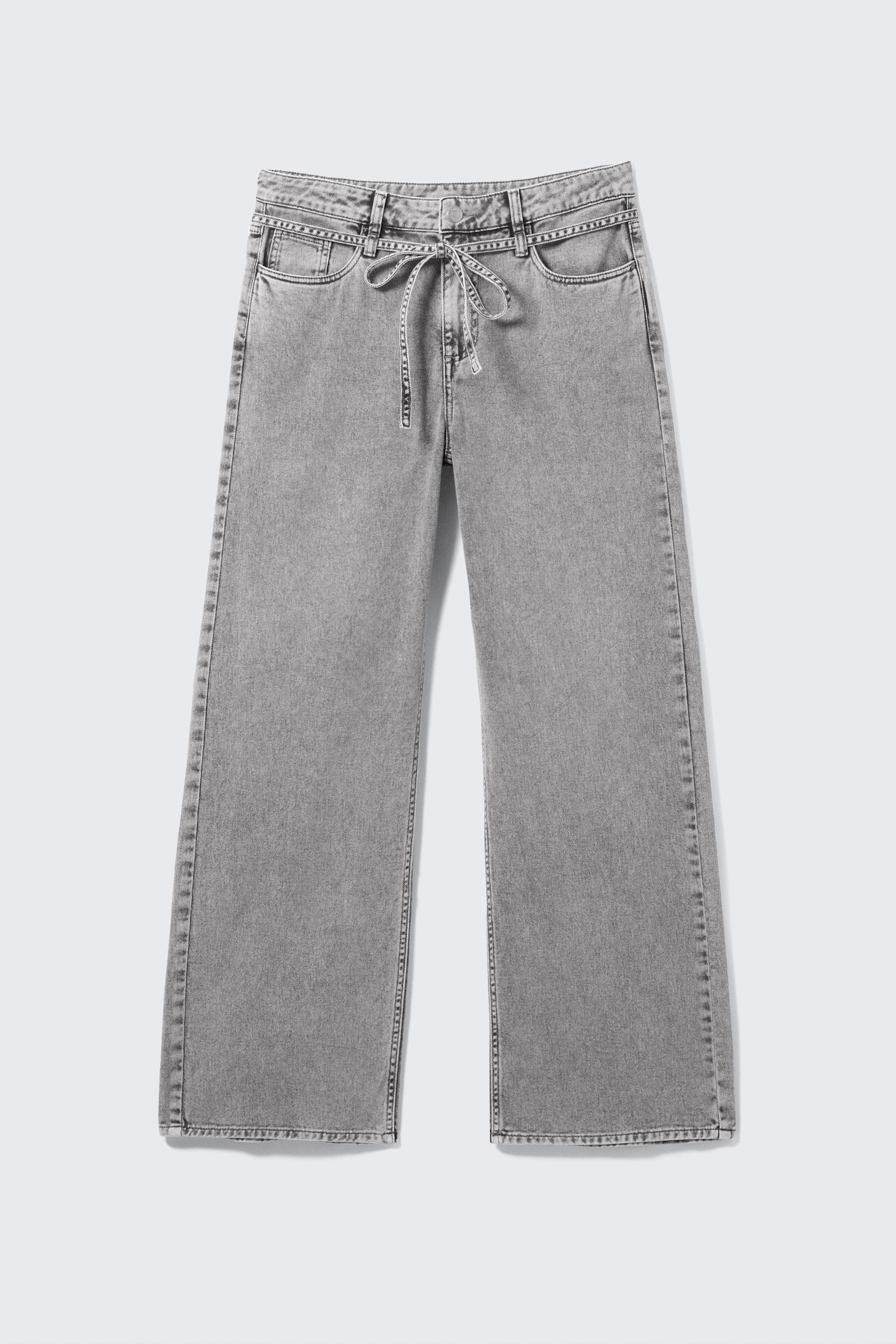 Dusty Grey Overdye - Low Waisted Relaxed Twill Trousers - 5