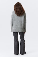 Grey Melange - Rib-Knit Half-Zip Turtleneck Sweater - 4