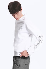 Weiß - "Broken Beats" - Kastiges Langarmshirt mit Grafikprint - 0