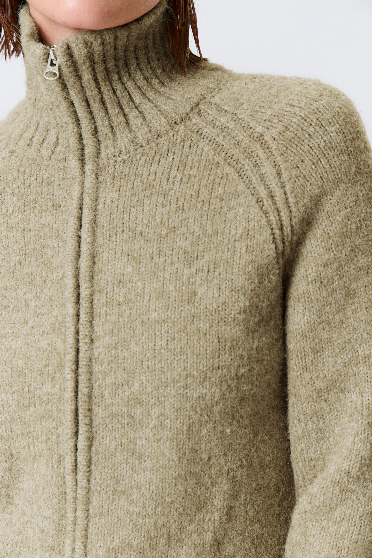 Cardigan tricotat, mulat, cu fermoar - Bej melanj/Melanj Mov Deschis/Bleumarin închis melanj/Verde mușchi închis/Gri Melange/Black & Grey Stripes/Portocaliu Aprins - 3