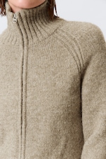 Beige meliert - Weicher Strick-Cardigan mit Reißverschluss - 2