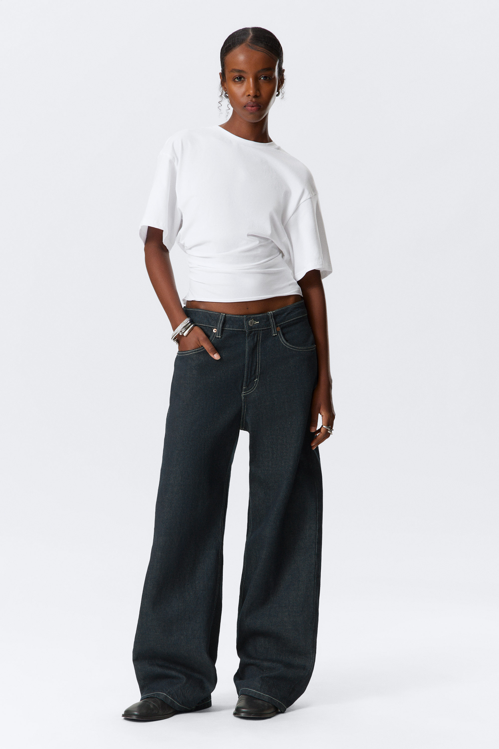 Blue Rinse - Dark Blue - Missy Low Rise Loose Straight Leg Jeans - 1