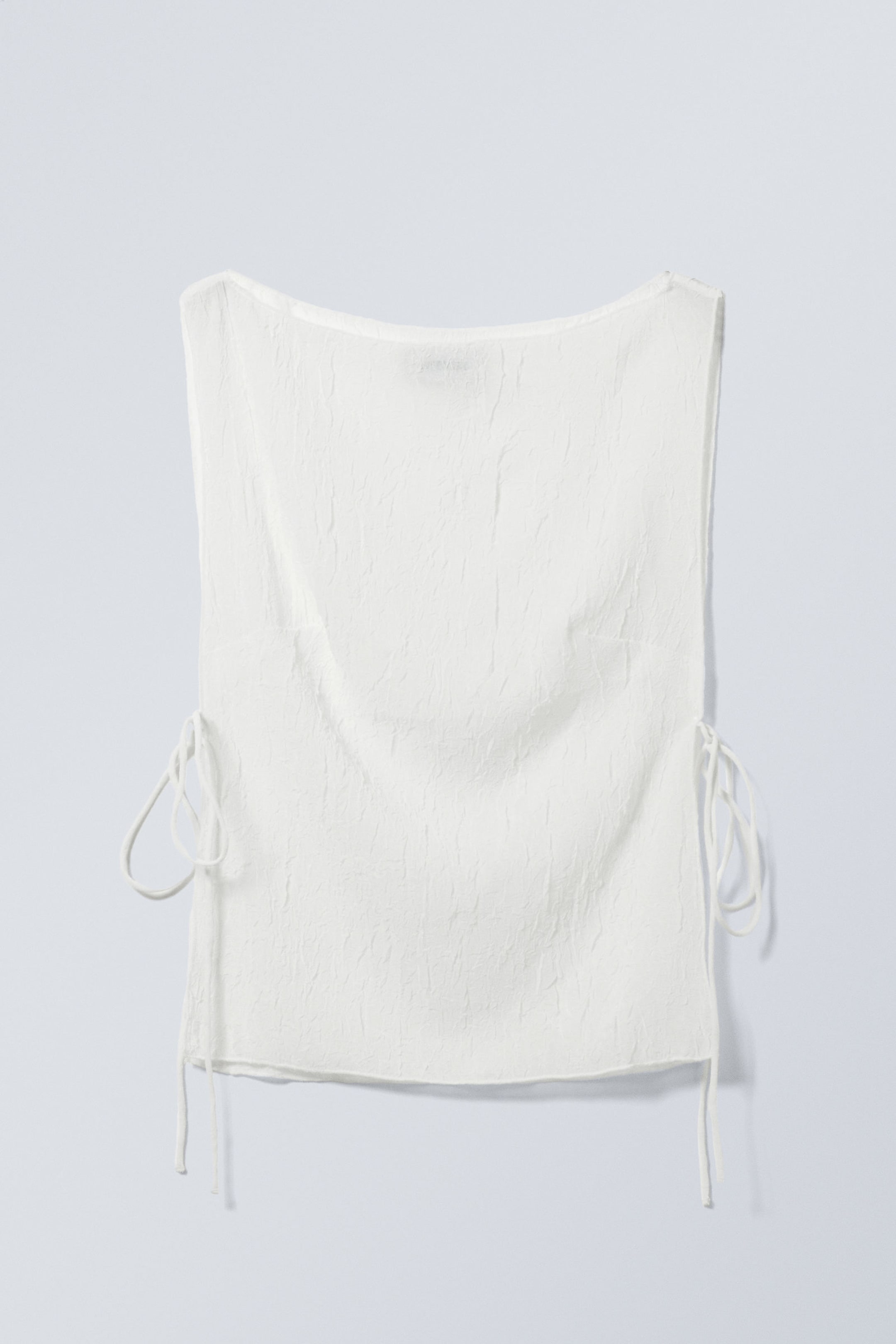 White - Sleeveless Boat-Neck Tie Top - 4