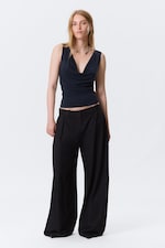 Dark Blue - Sleeveless Draped Waterfall Top - 1