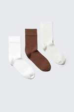 White/Brown/Beige - 3-pack Fine Socks - 0