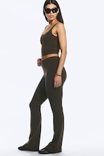 Dark Brown - Folded Waist Flared Yoga Tights - 2