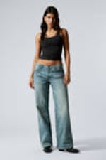Cyan Dust - Medium Blue - Ample Low Rise Loose Wide Leg Jeans