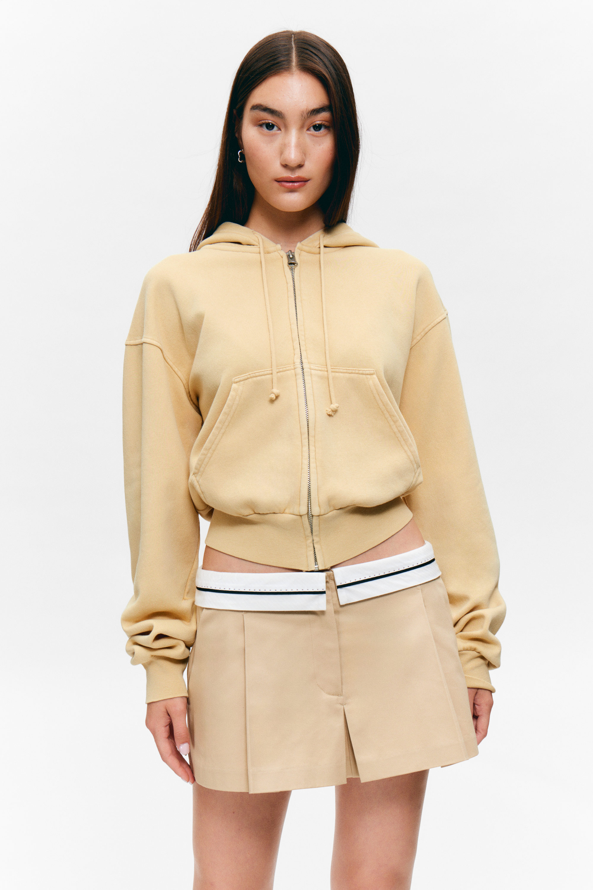 Verwaschenes Hellbeige - Kurzer Zip-Hoodie - 2