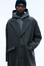 Dark Grey Melange - Oversized Single-Breasted Wool Blend Coat - 2