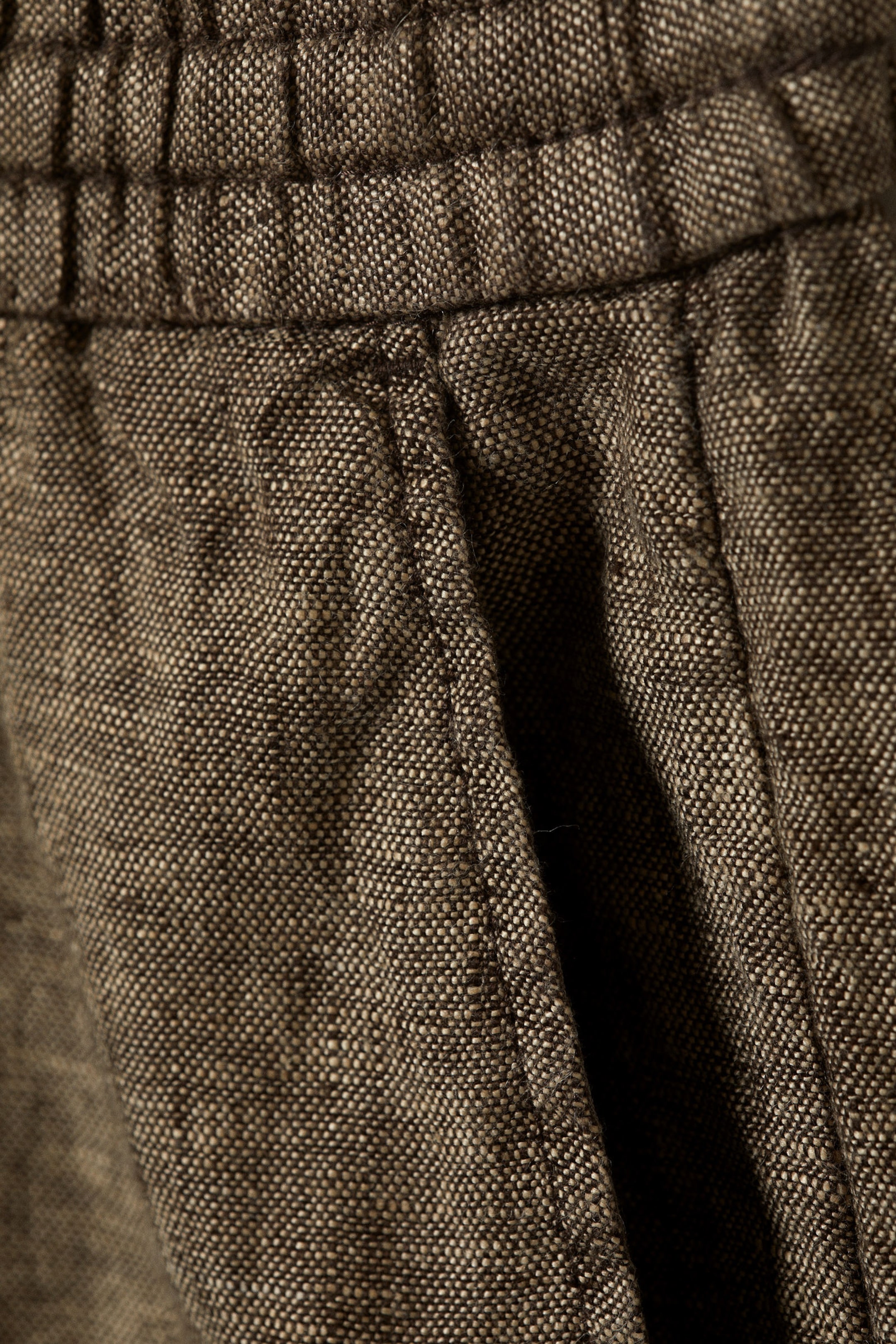 Dark Brown Melange - Relaxed Linen Drawstring Shorts - 4