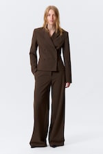 Dark Brown - Pinstripe - Short Fitted Blazer - 0