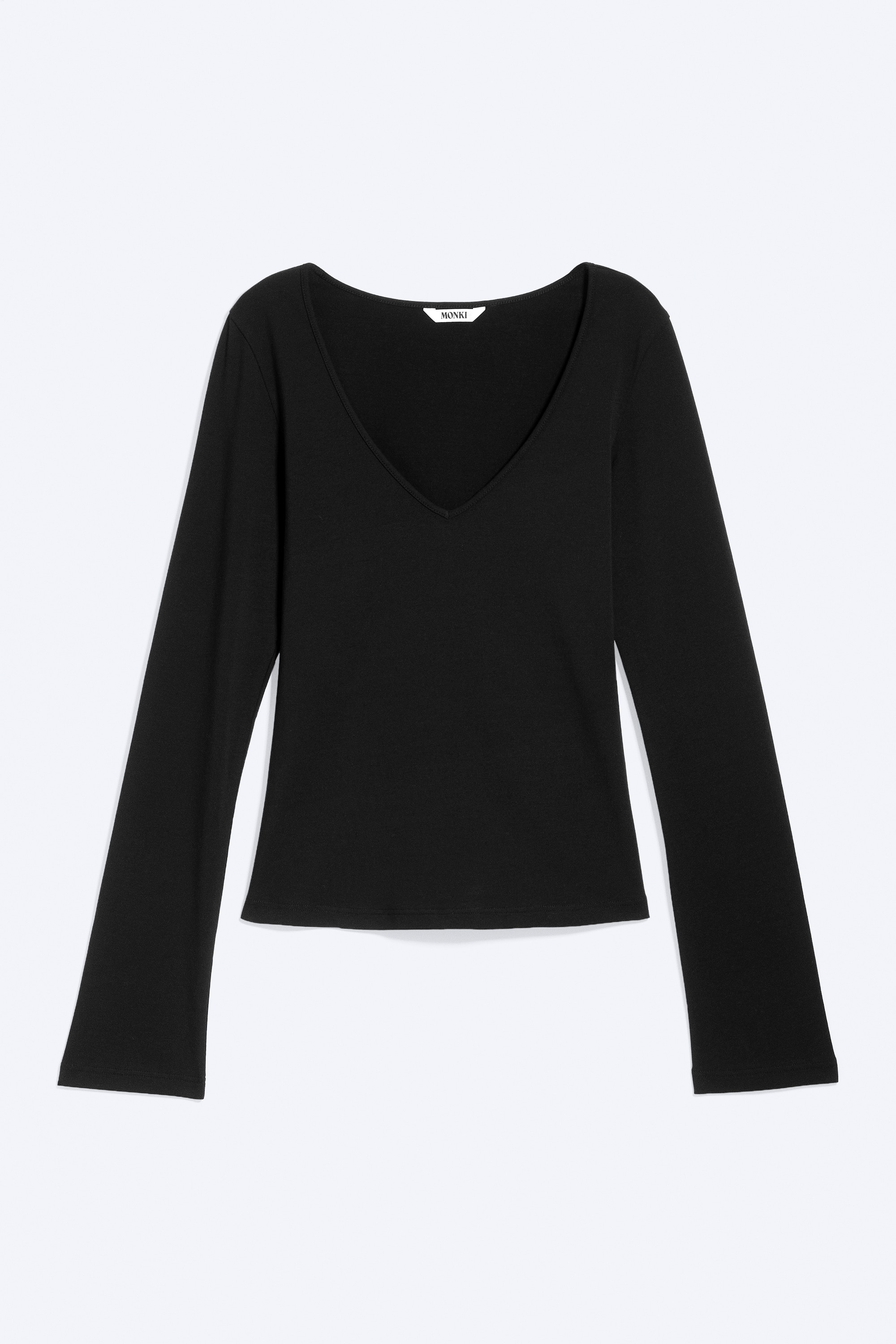 Top slim en jersey à col en V - Noir/Rose/Beige cendré clair