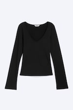 Black - Slim V‑Neck Jersey Top - 3