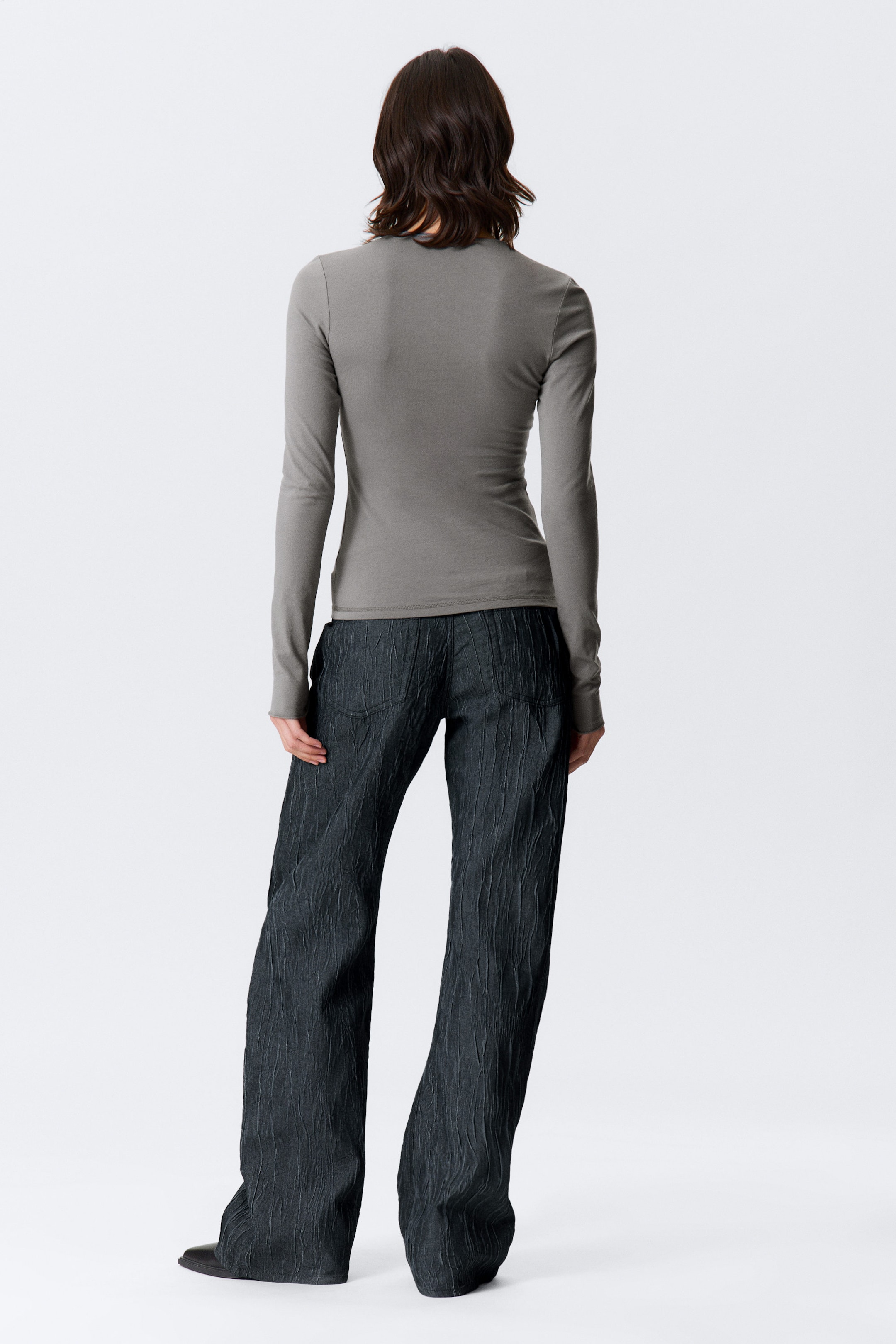 Grey - Pierced Long-Sleeved Top - 2