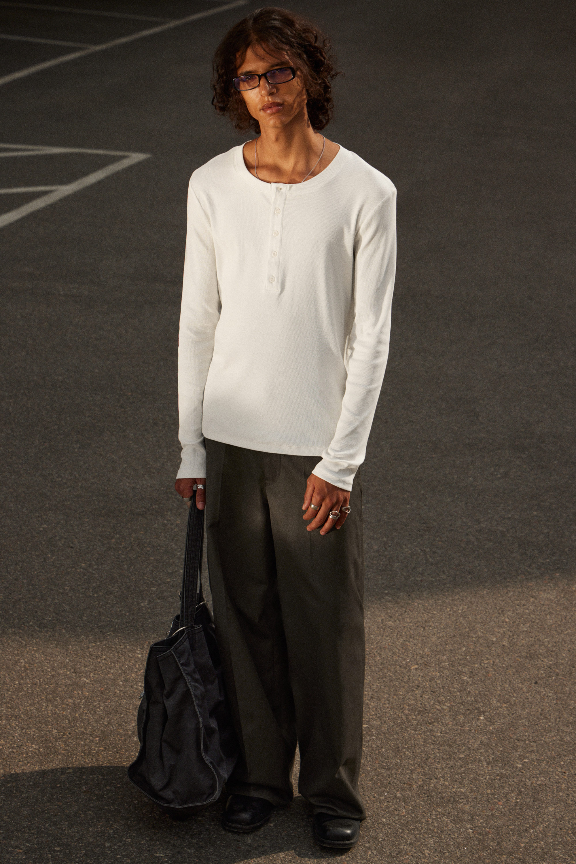 Dusty White - Long-Sleeved Henley T-shirt - 2
