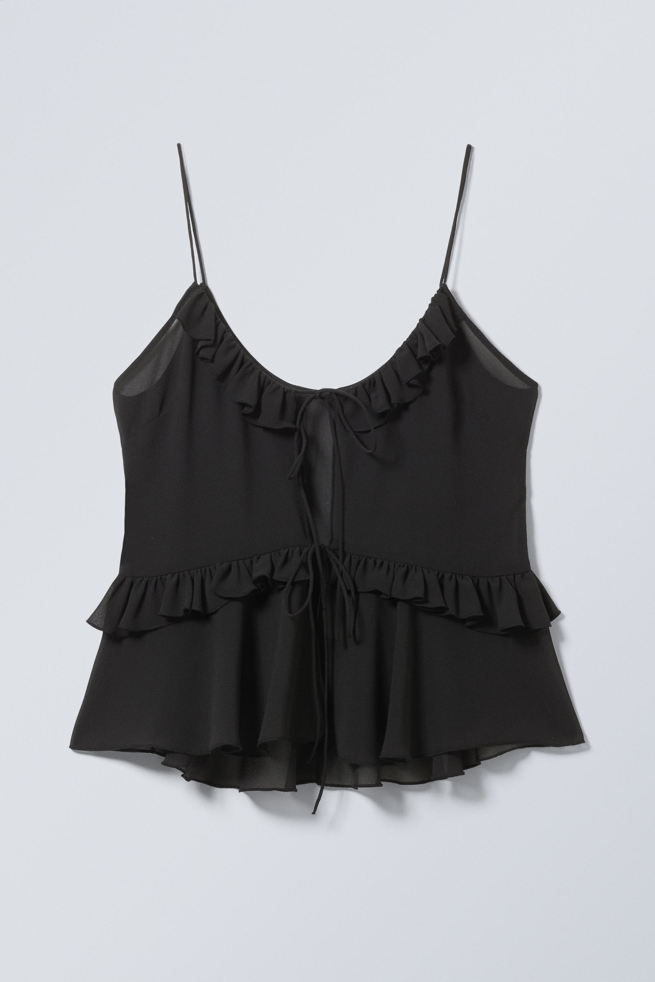 Black - Frilled Strap Top - 4