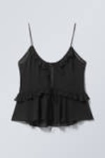 Black - Frilled Strap Top - 4