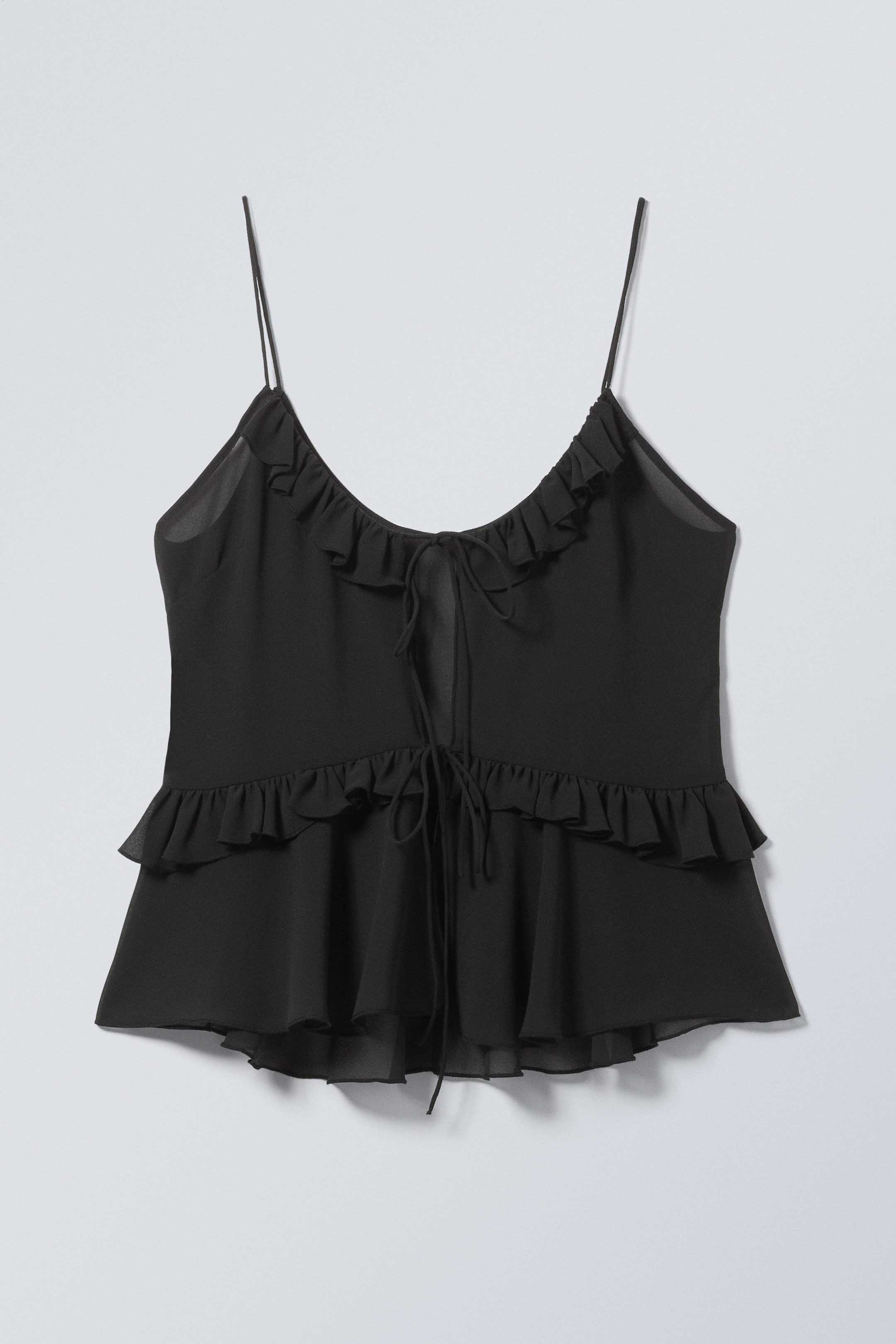 Schwarz - Trägertop mit Rüschen - 1
