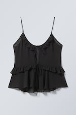 Black - Frilled Strap Top - 0