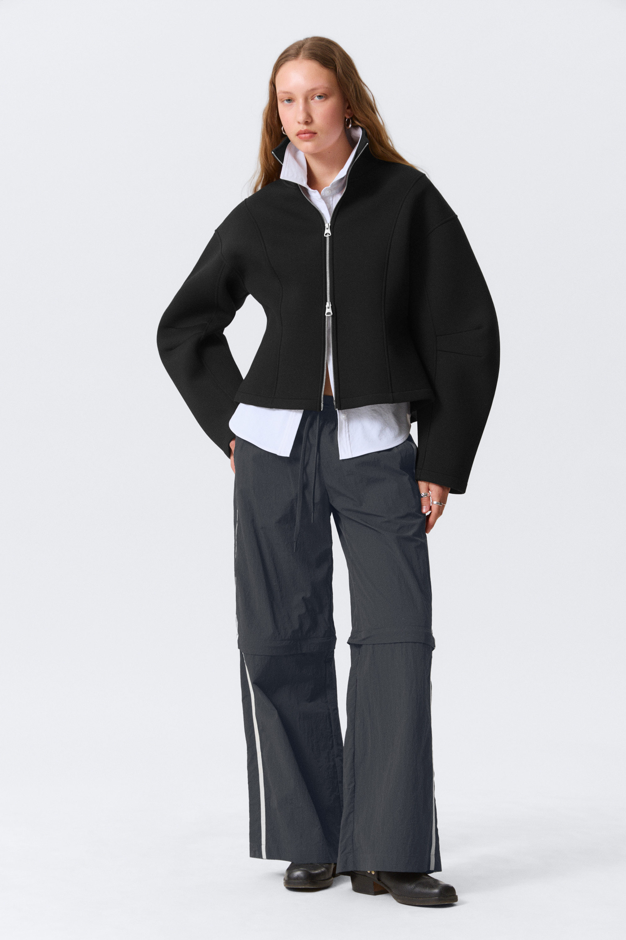 Schwarz - Beige Streifen - Zip-off-Trainingshose aus Nylon - 1