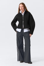 Black - Beige Stripe - Zip-off Nylon Track Trousers - 0