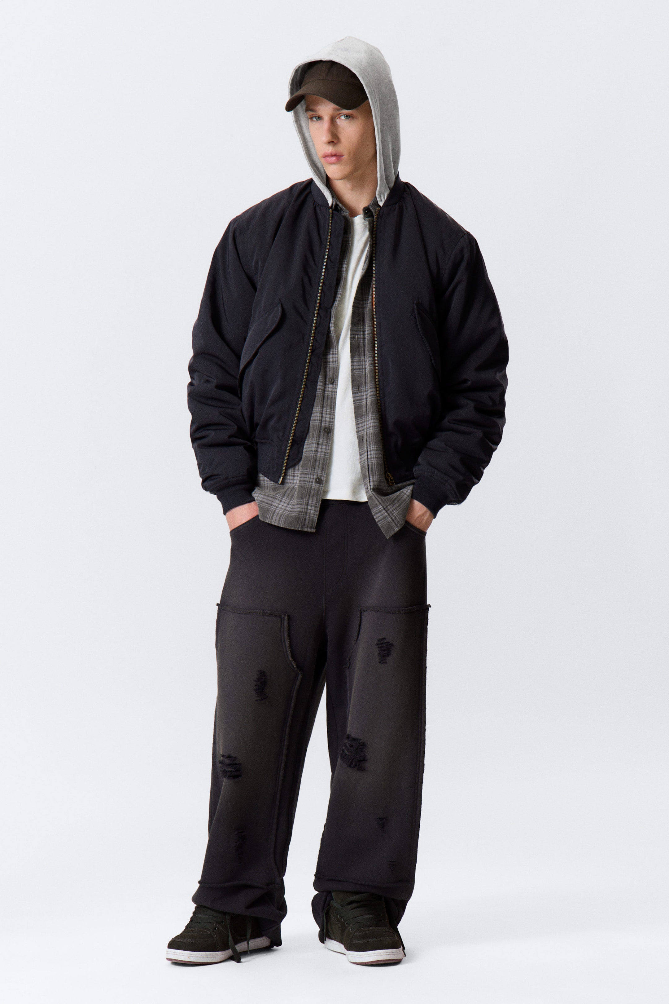 Dark Navy Blue - Loose Hooded Bomber Jacket - 4