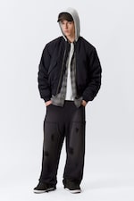 Dark Navy Blue - Loose Hooded Bomber Jacket - 4