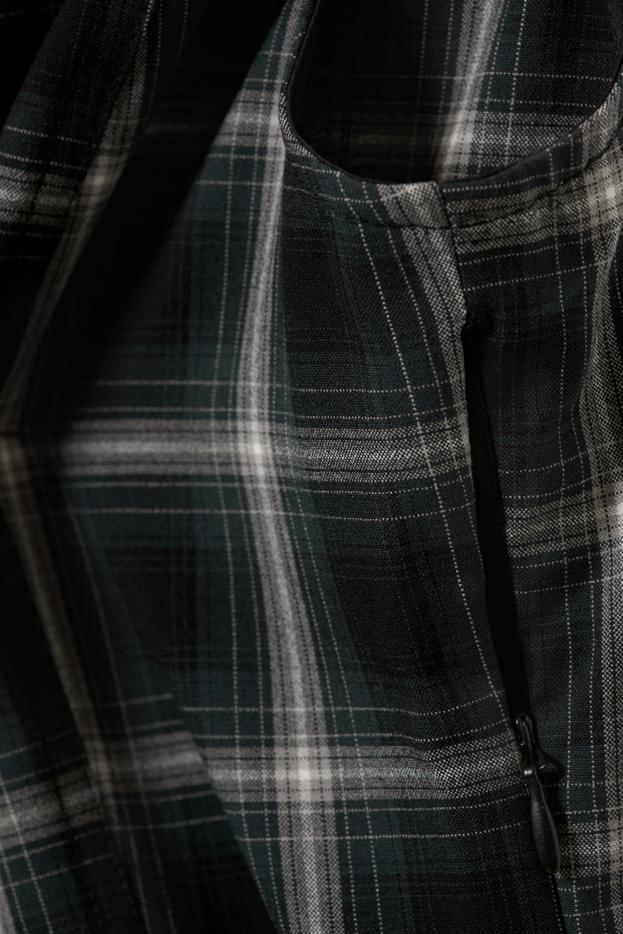 Checked Black - Asymmetric One-Shoulder Fitted Top - 2