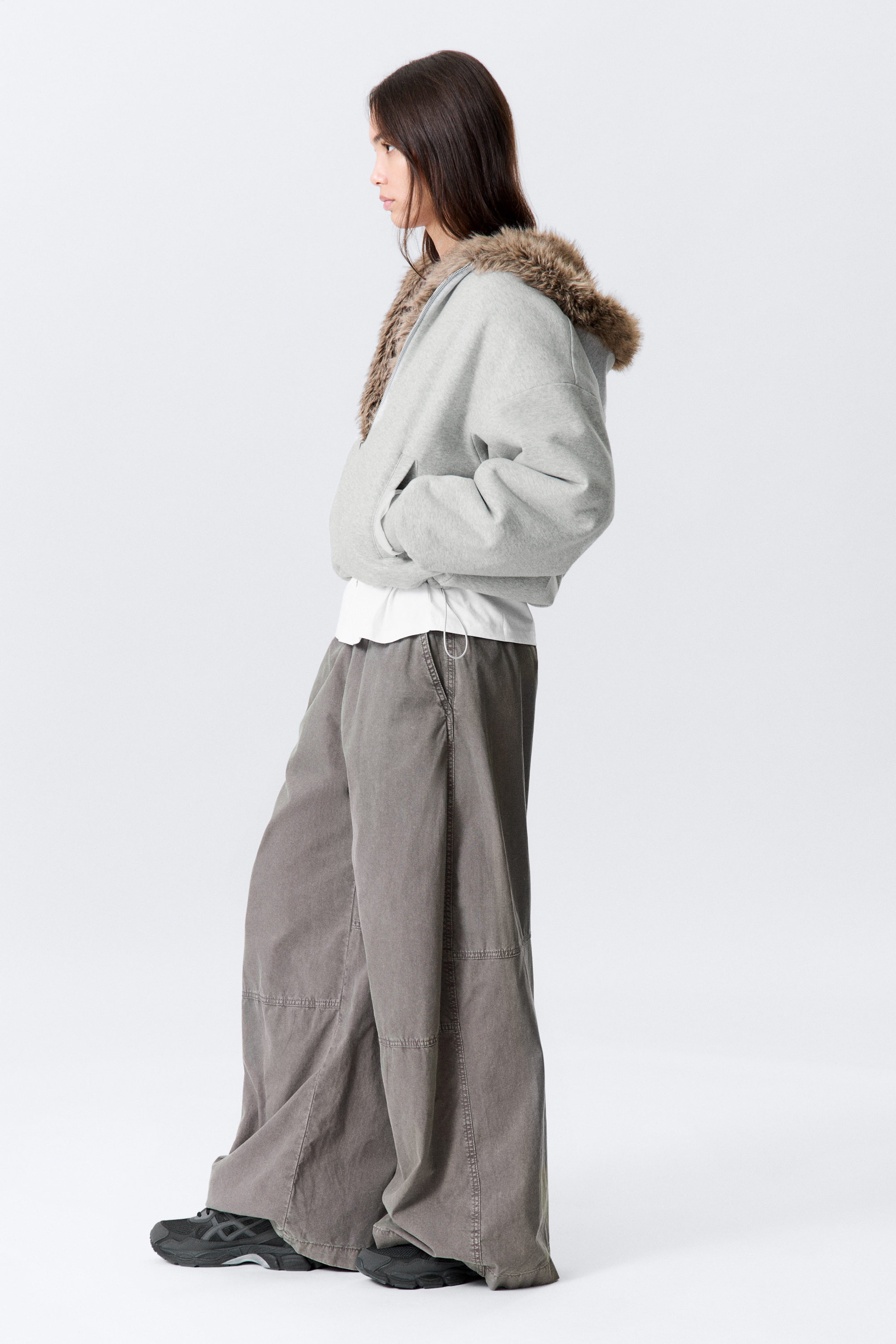 Grey Melange & Brown - Reversible Faux Fur Zip Hoodie - 4