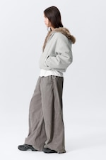 Grey Melange & Brown - Reversible Faux Fur Zip Hoodie - 4