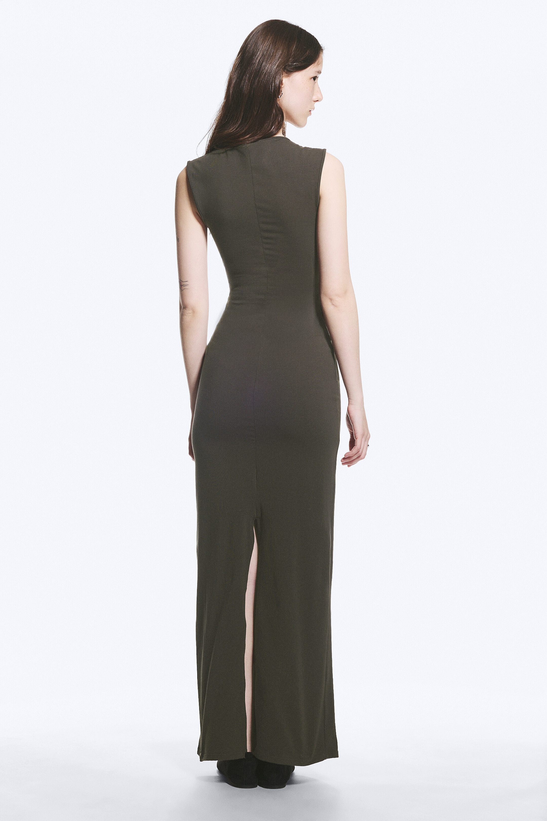 Dark Grey - Sleeveless Cotton Jersey Maxi Dress - 2