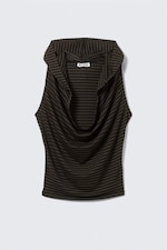 Dunkles Khakigrün gestreift - Gestreiftes, drapiertes Kapuzentop - 4